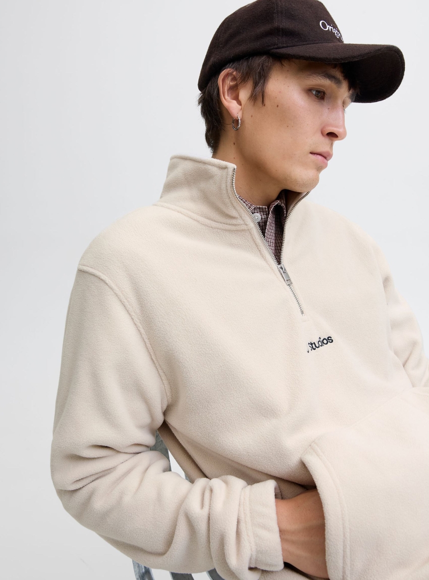 Jack & Jones Soho Half Zip Fleece - Ecru