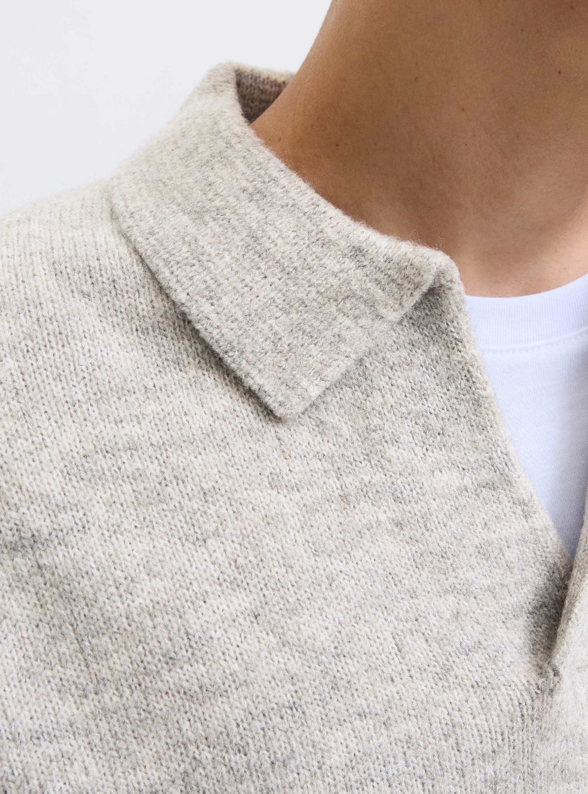 Jack & Jones Soho Ollie Split Neck Knit - Light Grey Melange