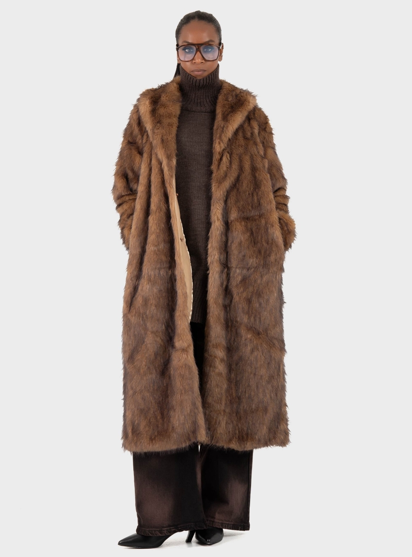 Only Dawn Long Faux Fur Coat - Brown