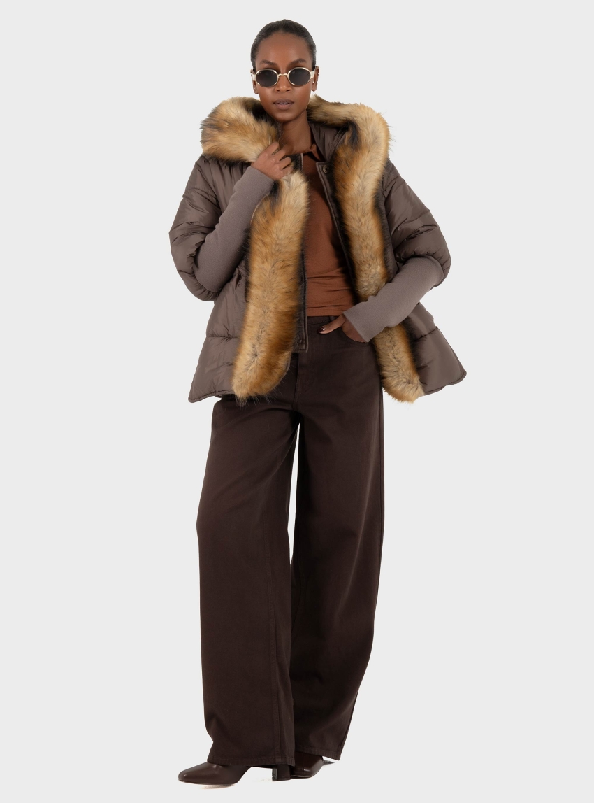 Souvenir Faux Fur Hooded Jacket - Brown