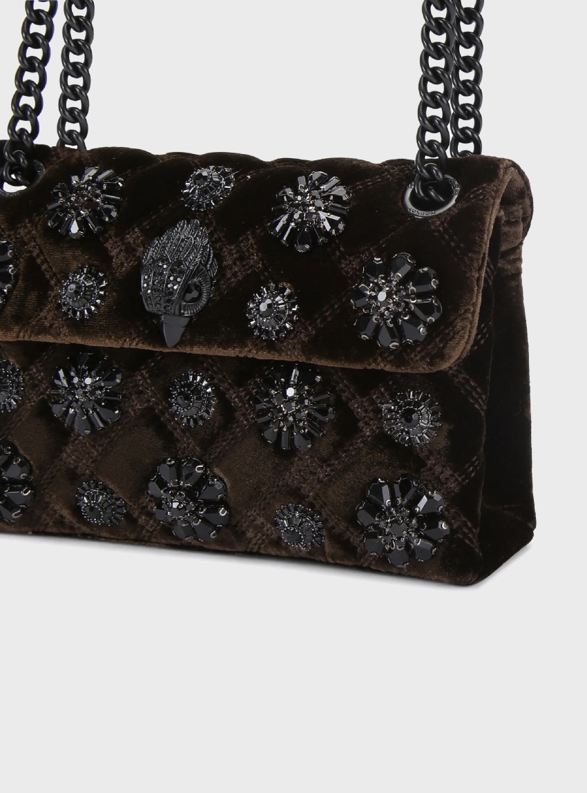 Kurt Geiger Mini Velvet Kensington Bag - Dark Brown