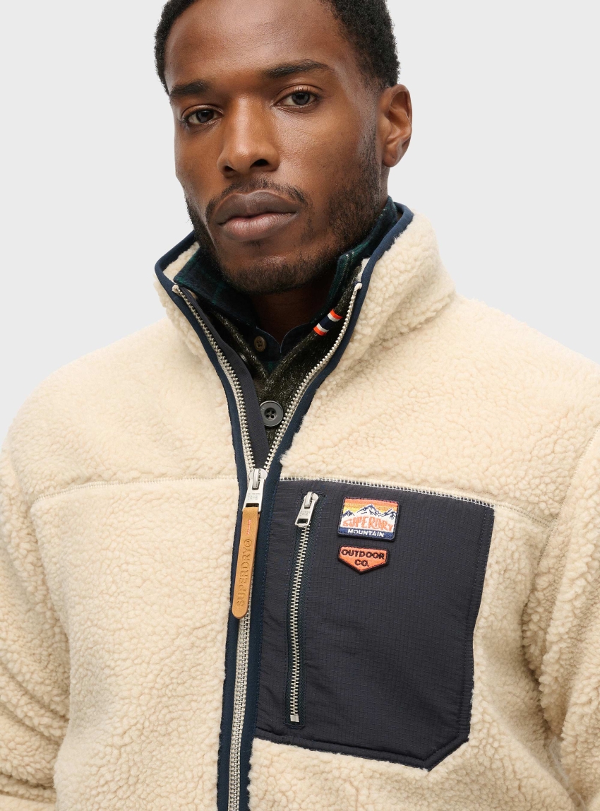 Superdry Vintage Retro Borg Fleece Jacket - Cream