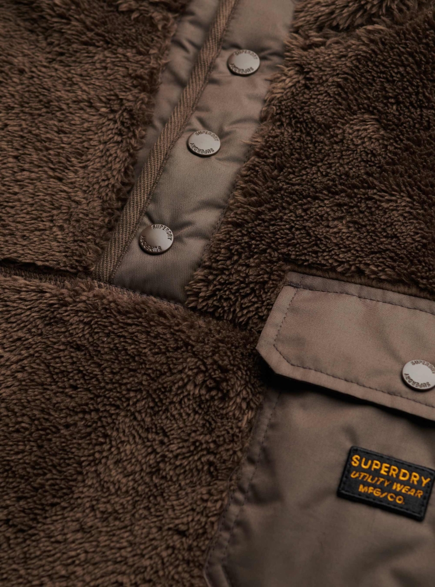 Superdry High Pile Fleece Henley Jumper - Brown