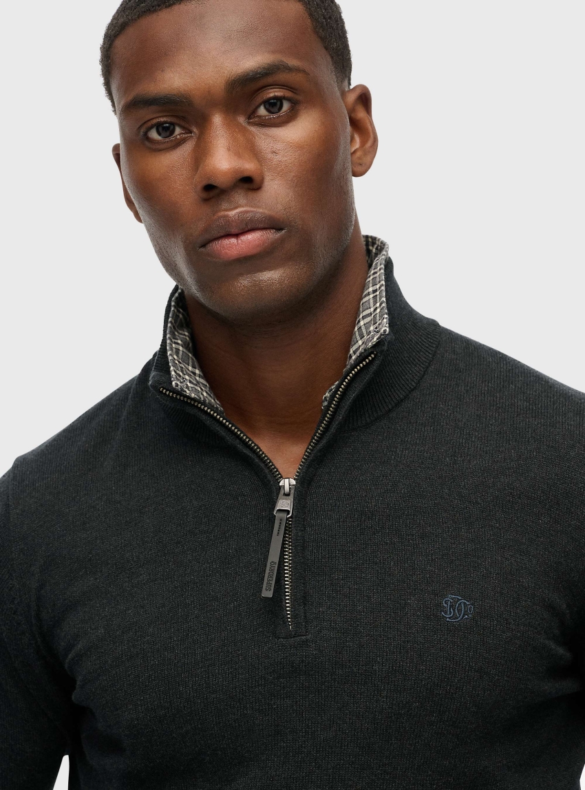 Superdry Essentials Cotton Half Zip Jumper - Charcoal