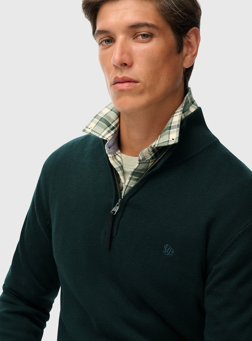 Superdry Essentials Cotton Half Zip Jumper - Pine Green