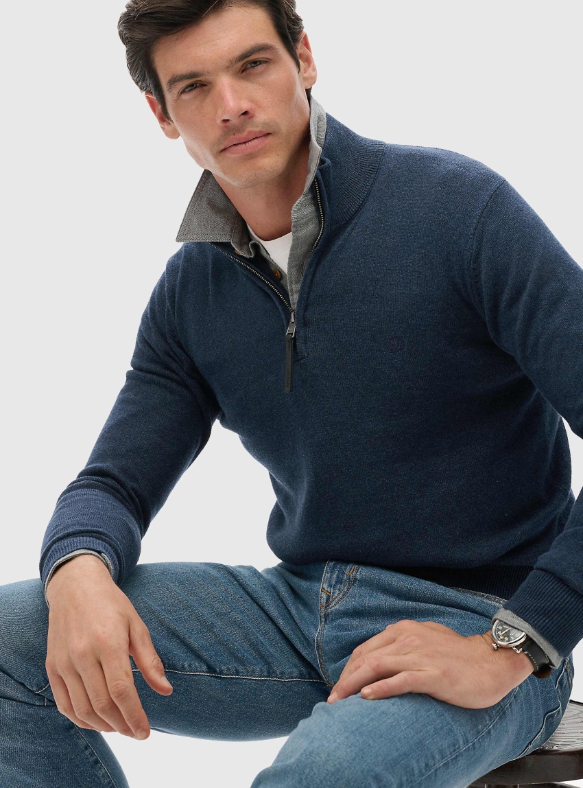 Superdry Essentials Cotton Half Zip Jumper - Navy