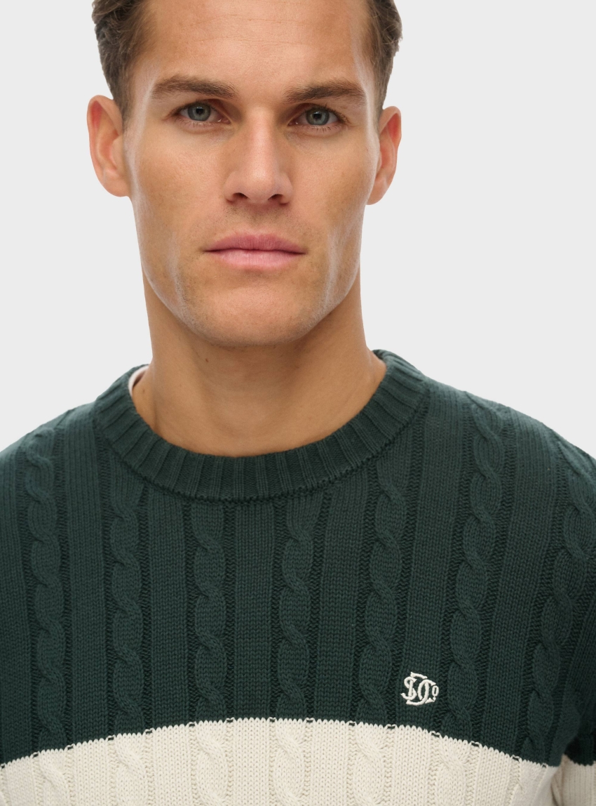 Superdry Cotton Stripe Cable Jumper - Dark Green