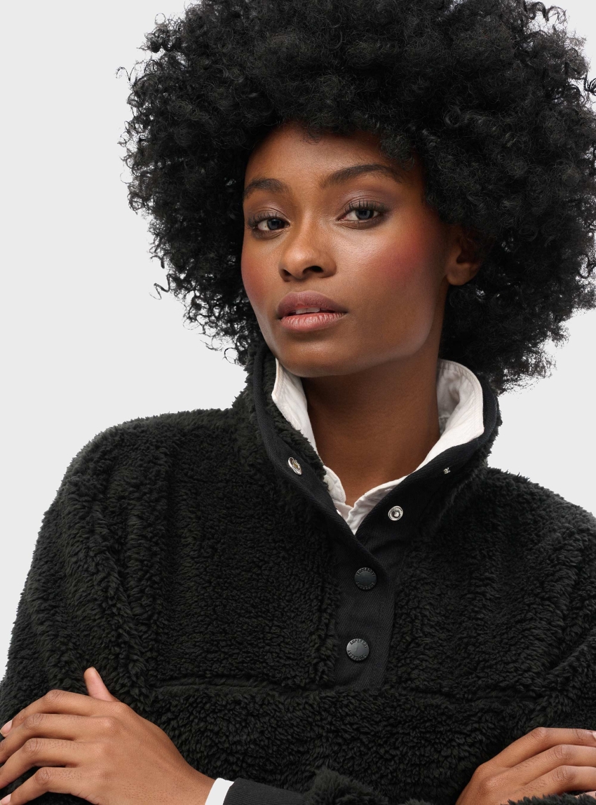 Superdry Super Soft Popper Neck Teddy Fleece - Black