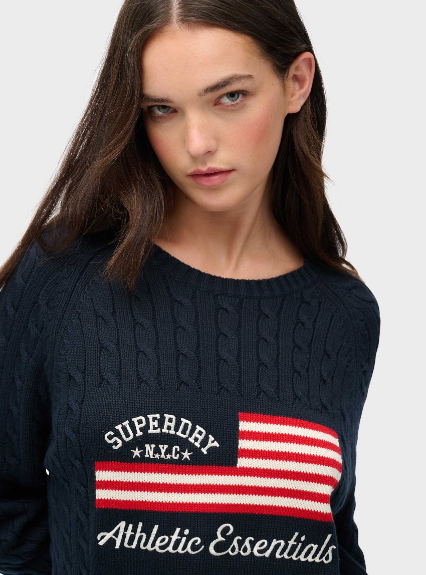 Superdry Slouchy Cable Flag Knit Jumper - Navy