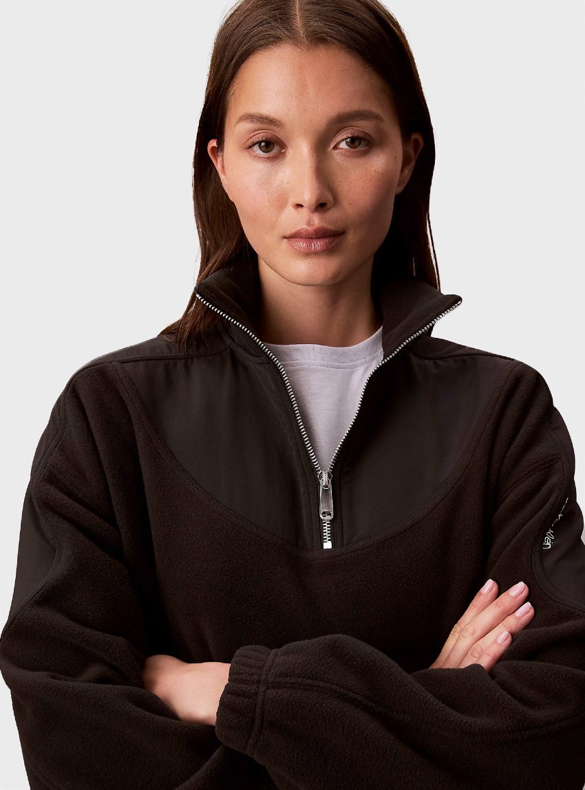 Calvin Klein Polar Fleece Zip Neck Sweatshirt - Black
