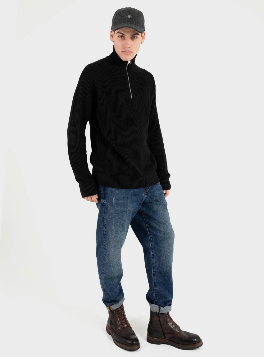 Jack & Jones Pannel Half Zip Knit - Black