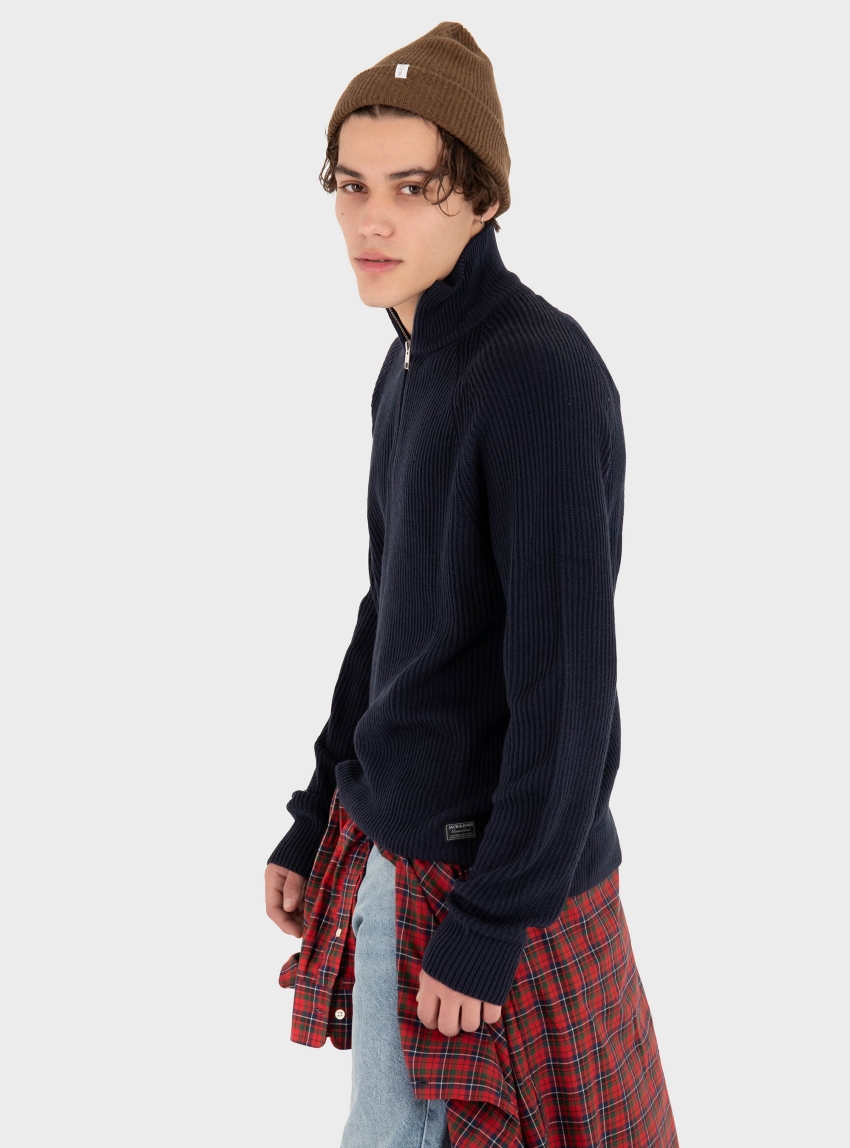 Jack & Jones Pannel Half Zip Knit - Dark Blue