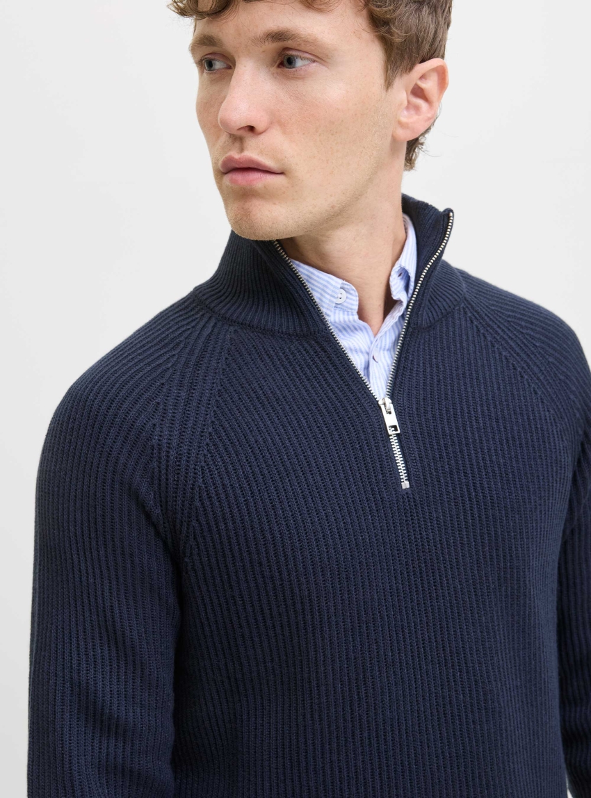 Jack & Jones Pannel Half Zip Knit - Dark Blue