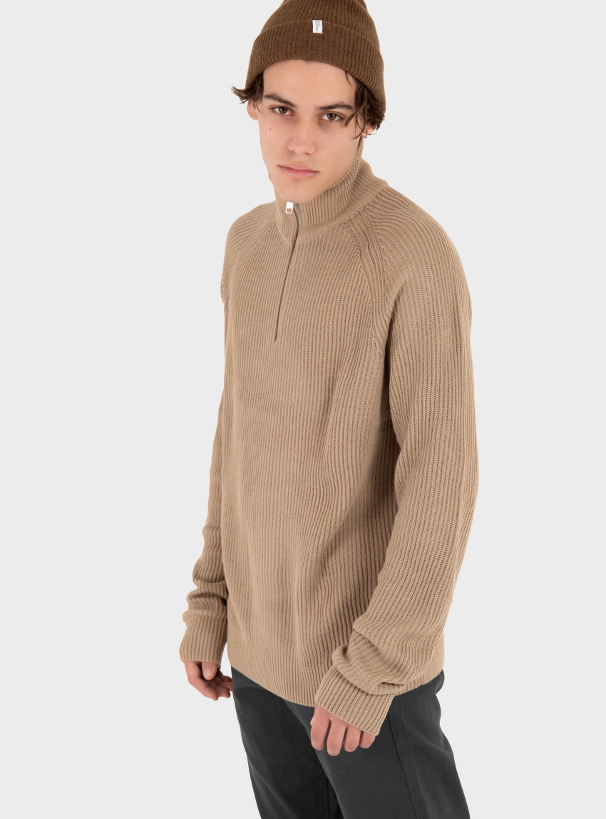 Jack & Jones Pannel Half Zip Knit - Beige