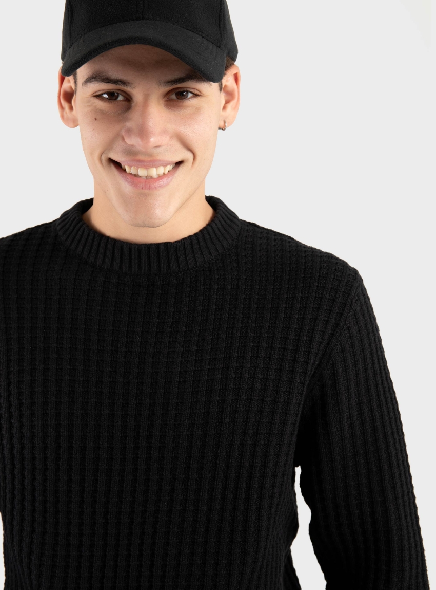 Selected Tom Structure Crew Neck Knit - Black