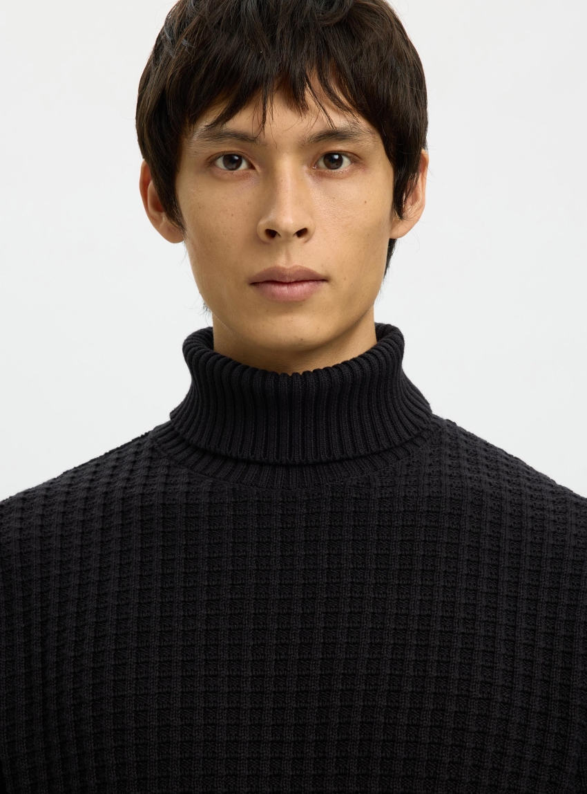 Selected Tom Structure Roll Neck Knit - Black