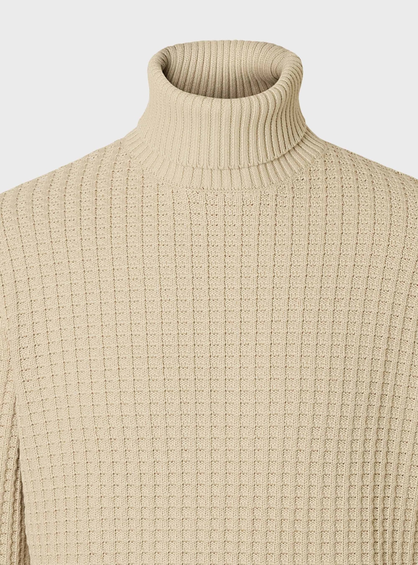 Selected Tom Structure Roll Neck Knit - Cream