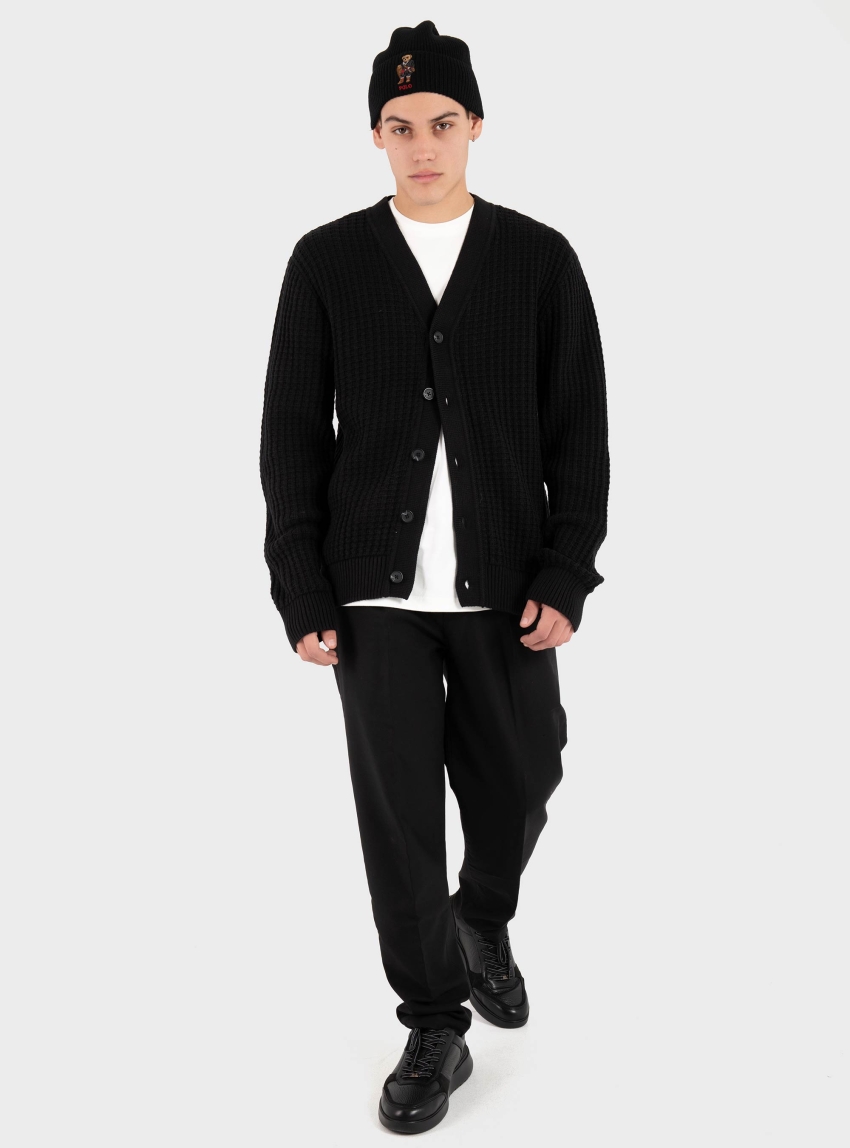 Selected Tom Structure V-Neck Cardigan - Black