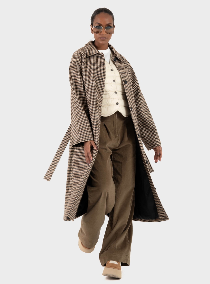 Onljdy Nettie Check Belt Long Coat - Brown