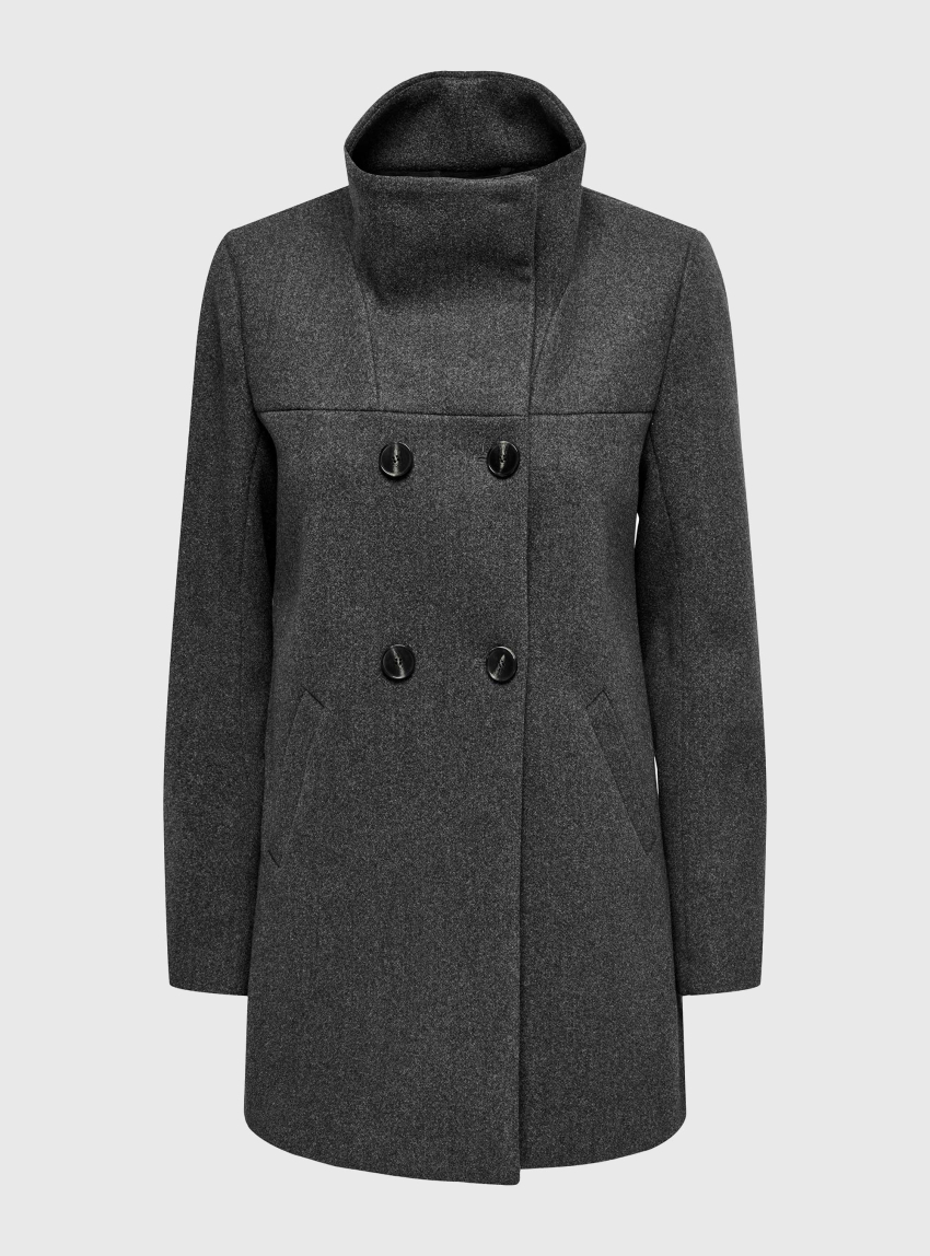 Only Blake Double Breasted Coat - Dark Grey Melange