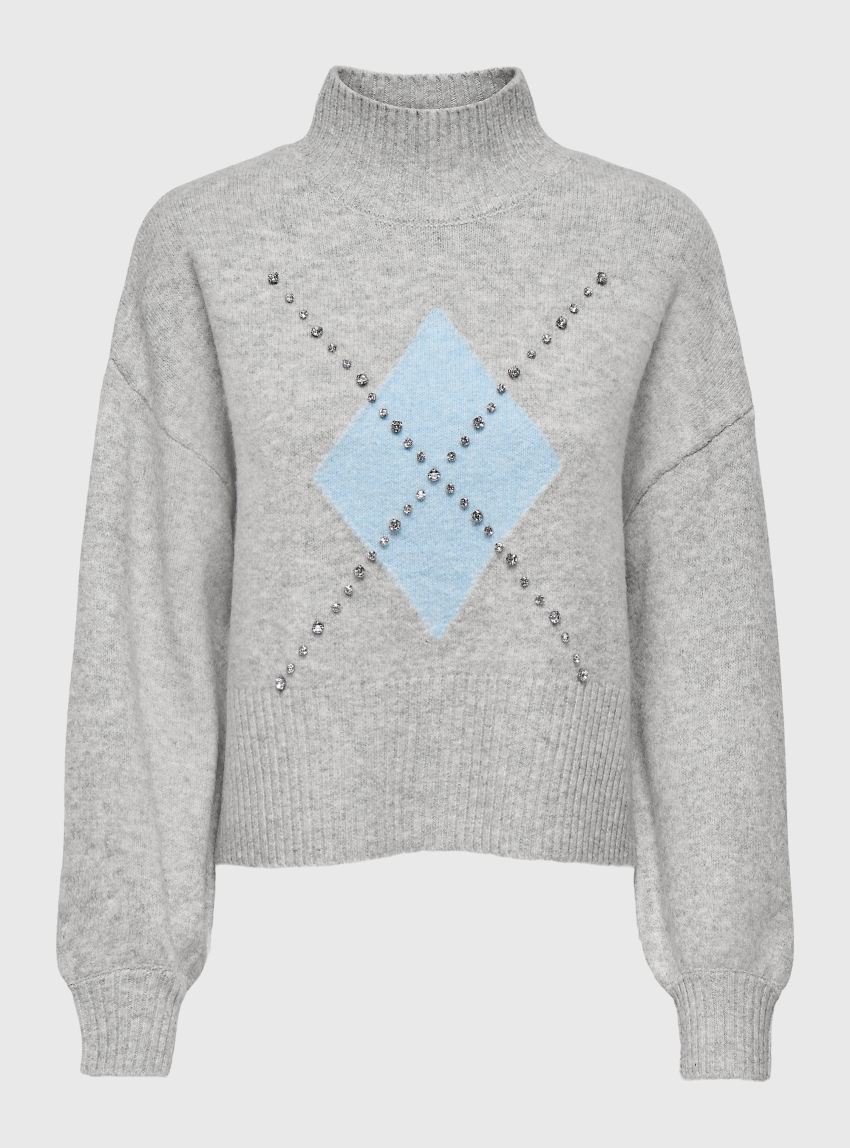 Only Wakefield Bling Highneck Knit - Light Grey Melange