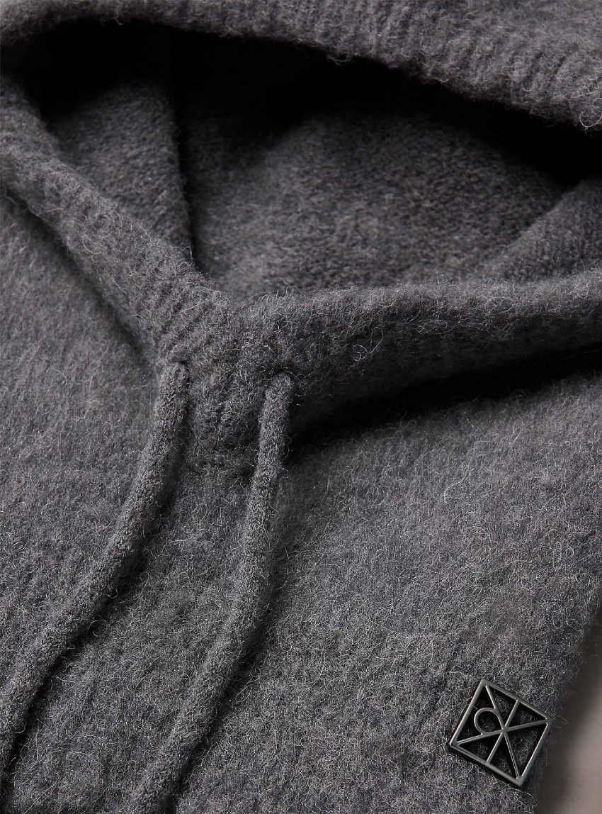 Calvin Klein Wool Blend Emblem Logo Balaclava Hood - Dark Grey