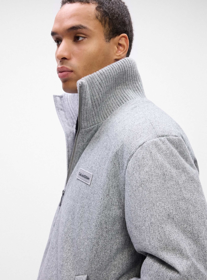 Calvin Klein Melange Ribbed Neck Puffer Jacket - Grey Melange