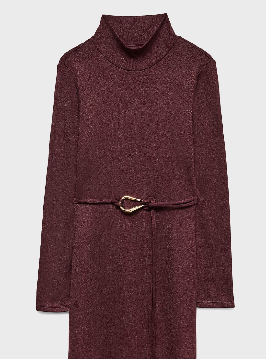 Vero Moda Louisa High Neck 7/8 Dress - Bordeaux