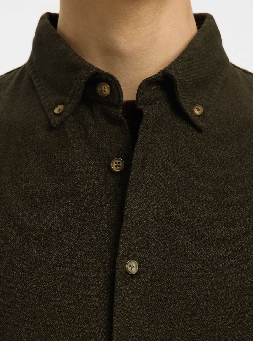 Selected Regnoah Mix Button Down Shirt - Dark Olive Green