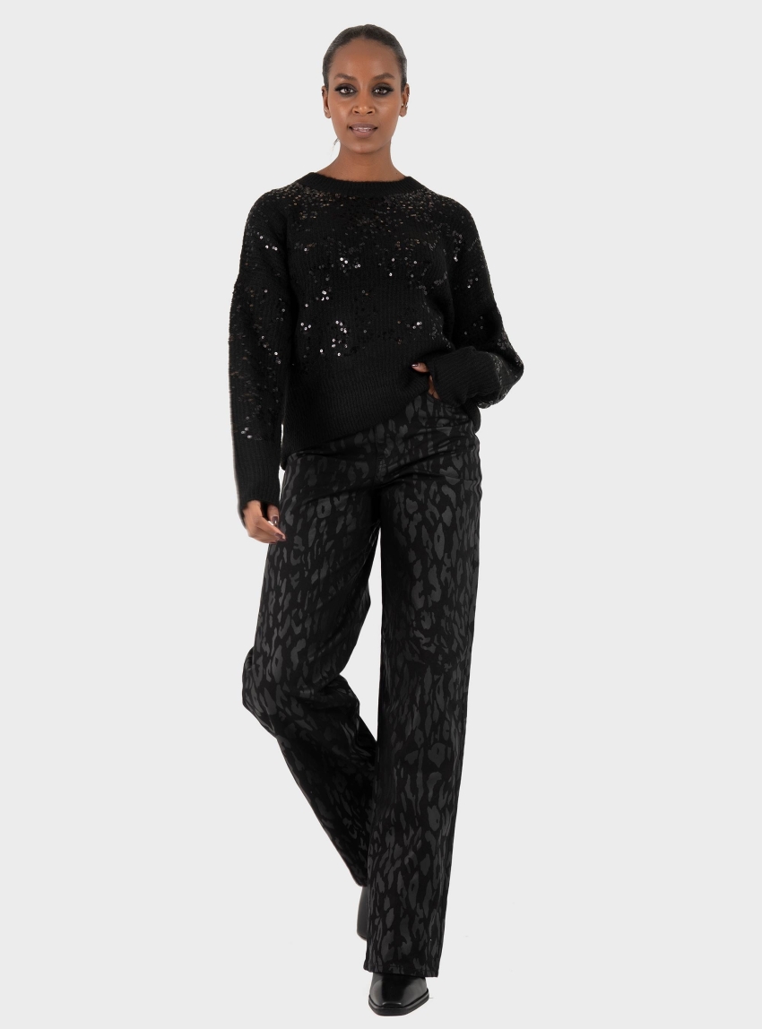 Only Alta Sequin O-Neck Knit - Black