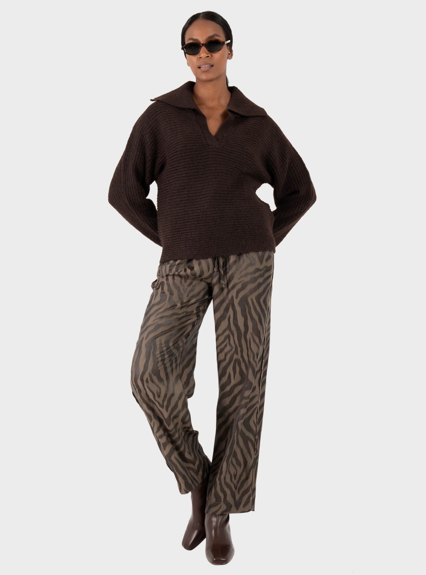 Only Mally Collar V-Neck Knit - Dark Brown