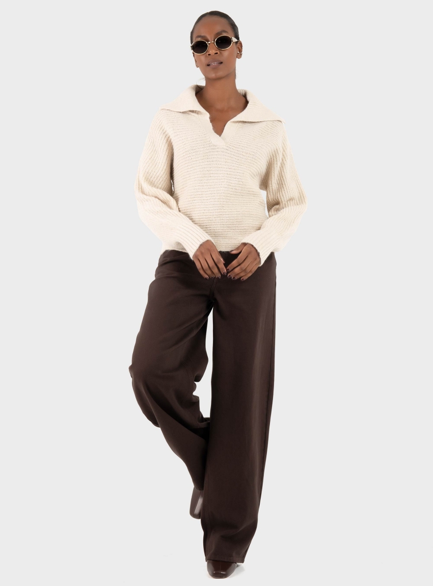 Only Mally Collar V-Neck Knit - Ecru