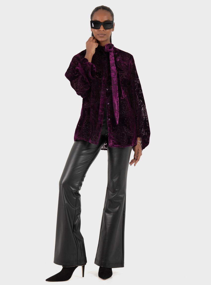 Only Paige Mid Waist Faux Leather Flared Legging Pants - Black