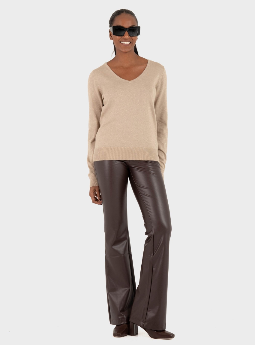 Only Paige Mid Waist Faux Leather Flared Legging Pants - Brown