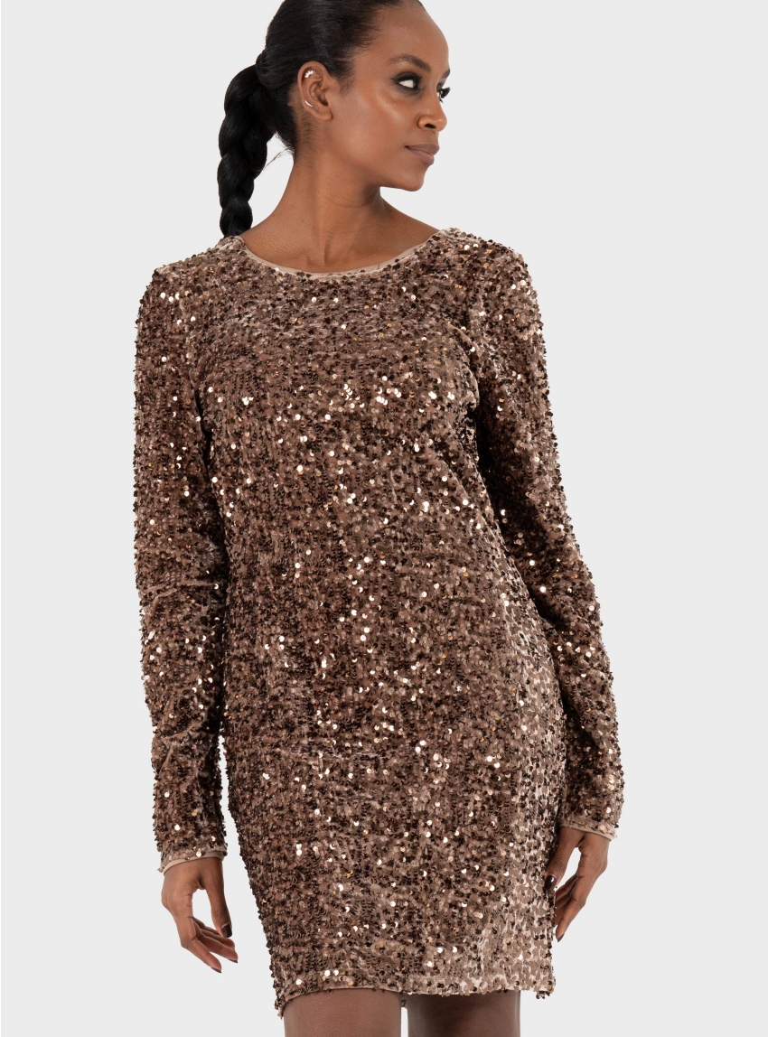 Only Confidence Deep Sequins Dress - Brown