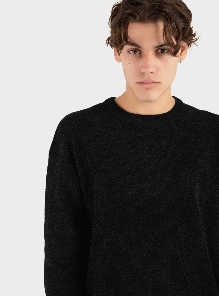 Gianni Lupo Chenille Crewneck Sweater - Black