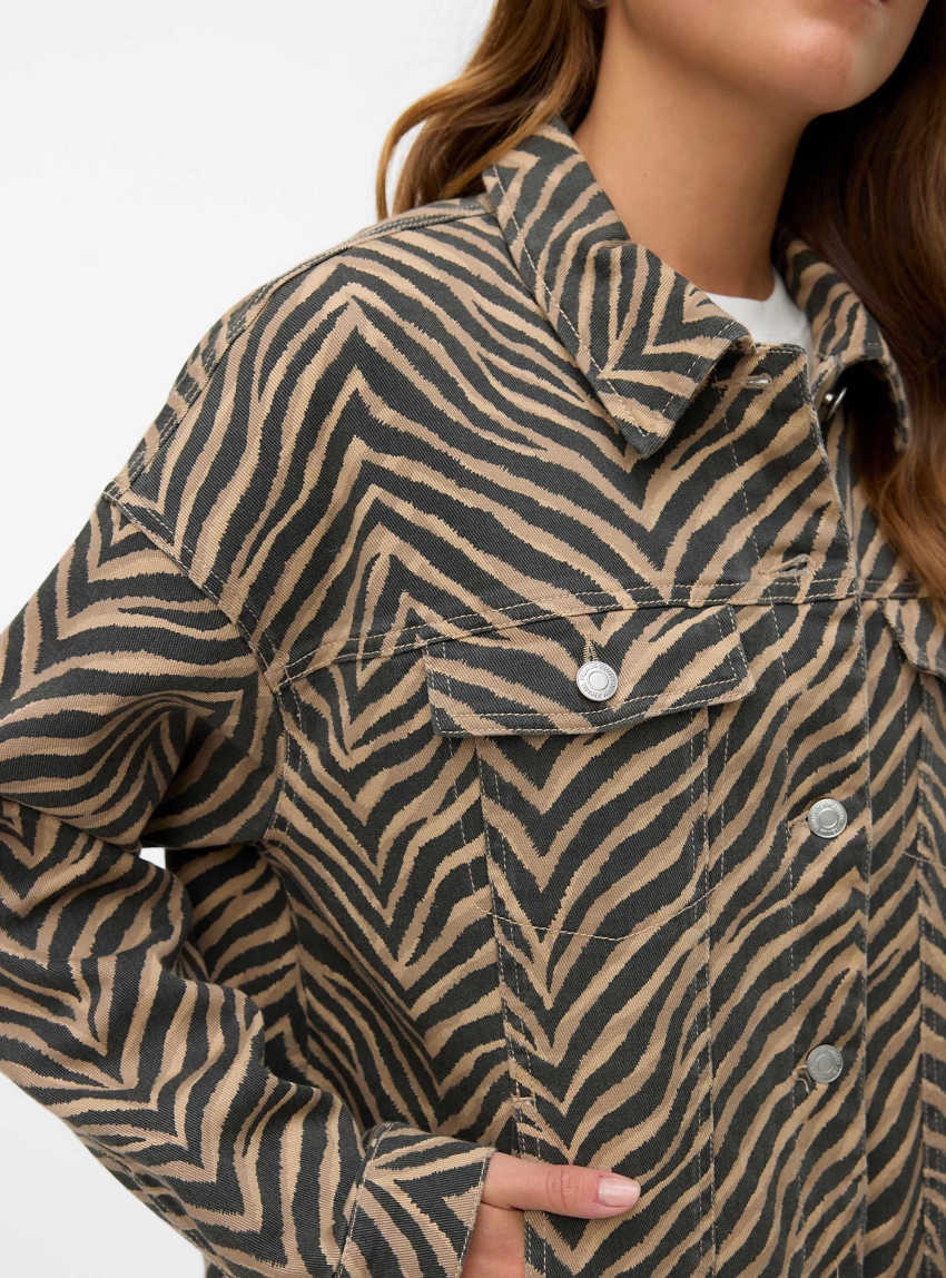 Vero Moda Tessa Oversize Denim Jacket - Zebra Print