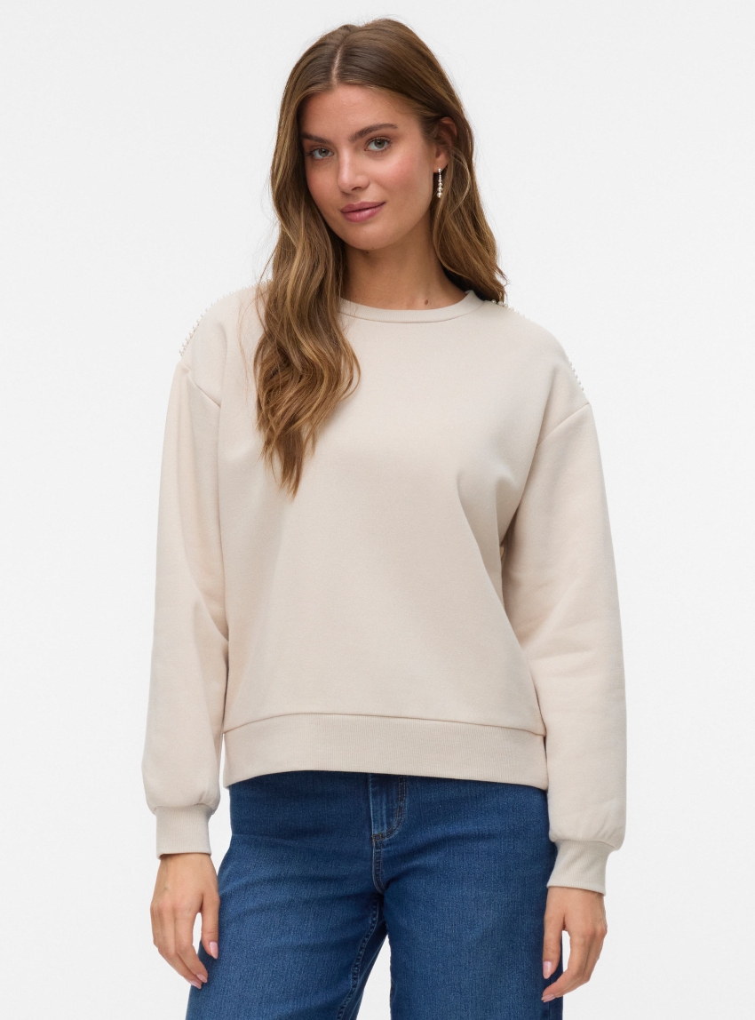 Vero Moda Daisy Pearl O-Neck Sweater - Pumice Stone