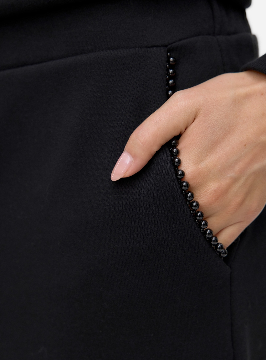 Vero Moda Daisy Pearl Sweat High Waist Wide Pants - Black