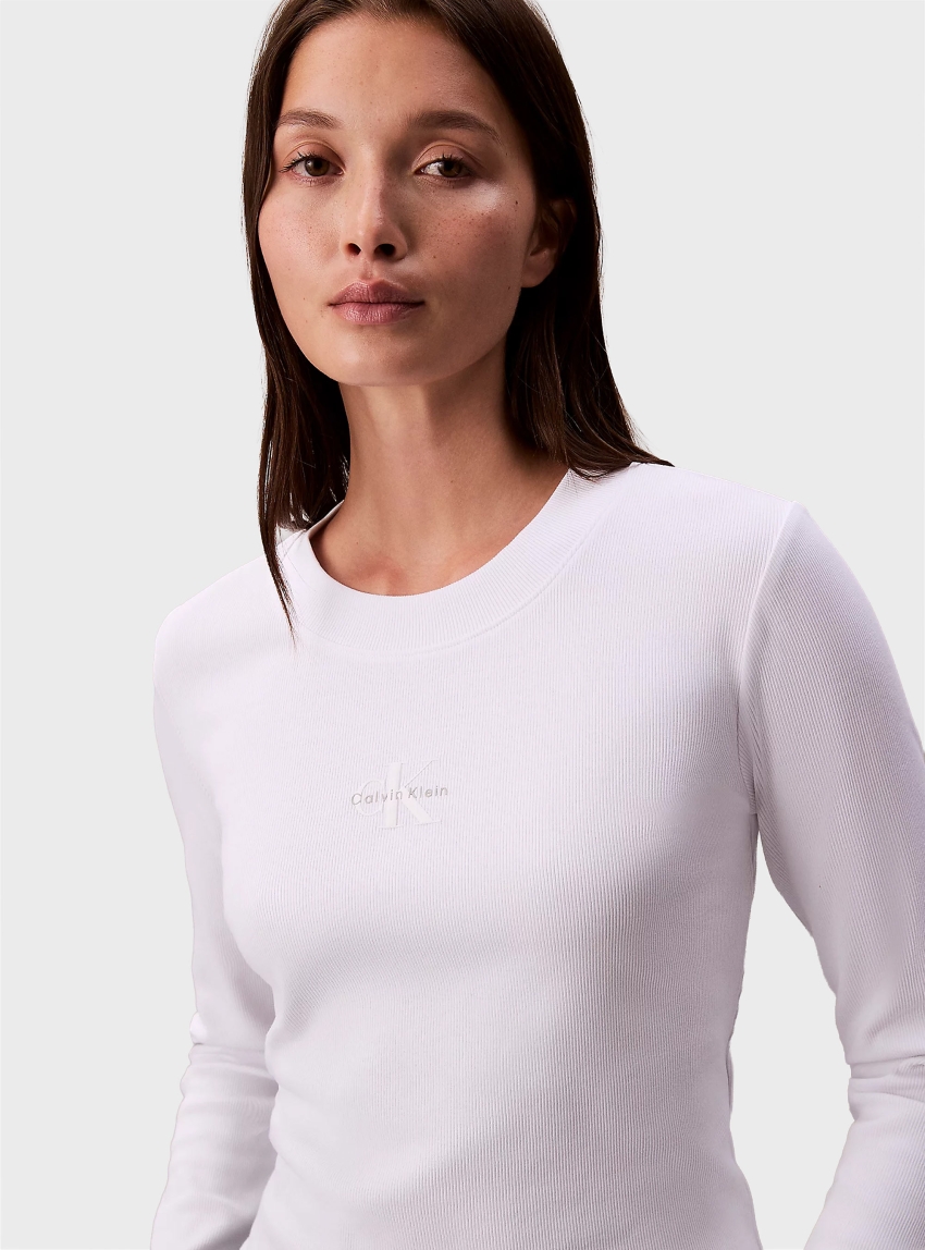 Calvin Klein Monologo Long Sleeve Baby Tee - White