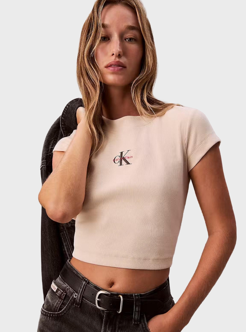 Calvin Klein Monologo Baby Tee - Beige