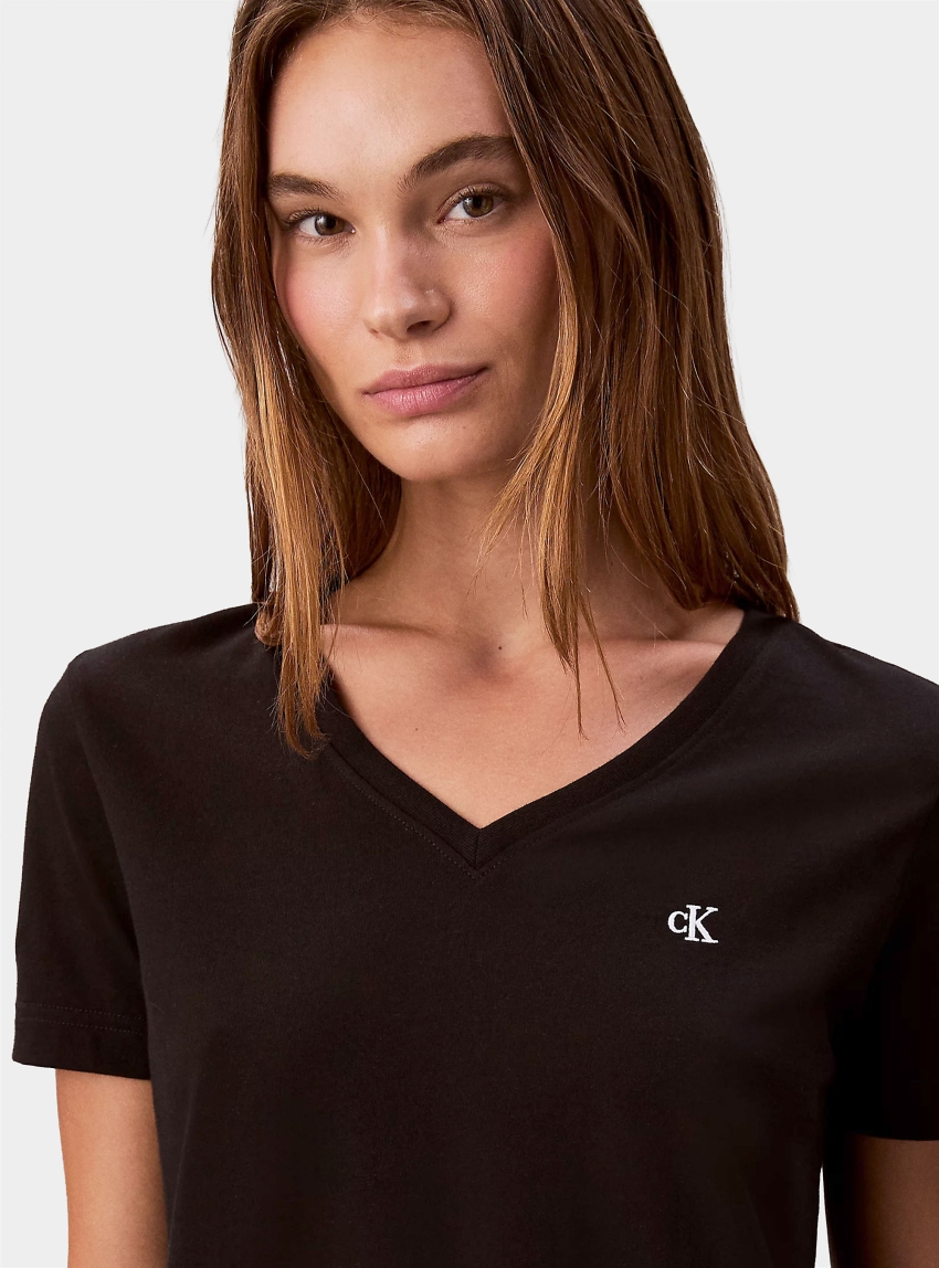 Calvin Klein Relaxed Monogram V-Neck T-shirt - Black