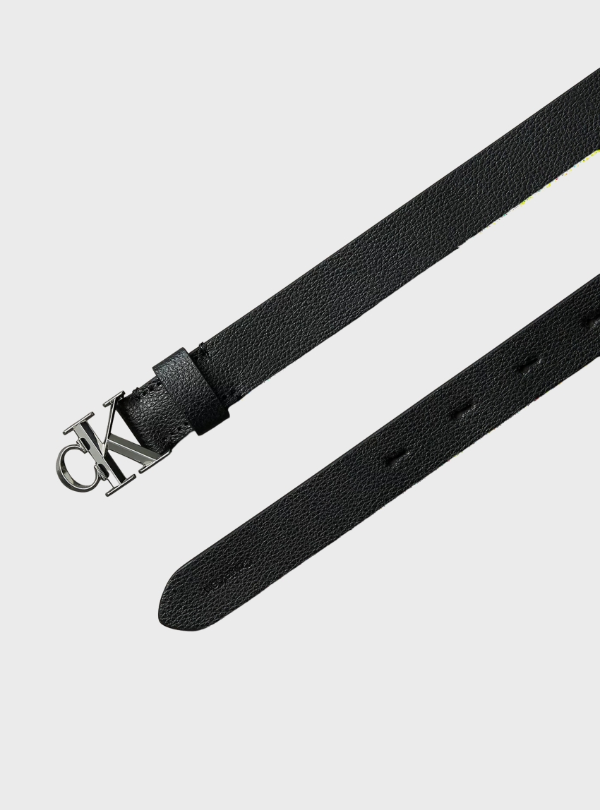 Calvin Klein Micropebble Leather Monogram Buckle Belt - Black