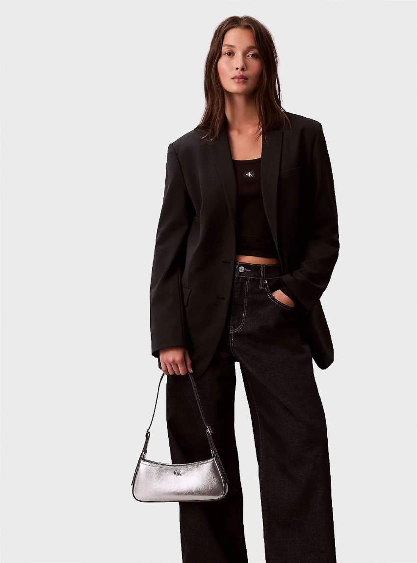 Calvin Klein Monogram Metallic Small Shoulder Bag - Silver