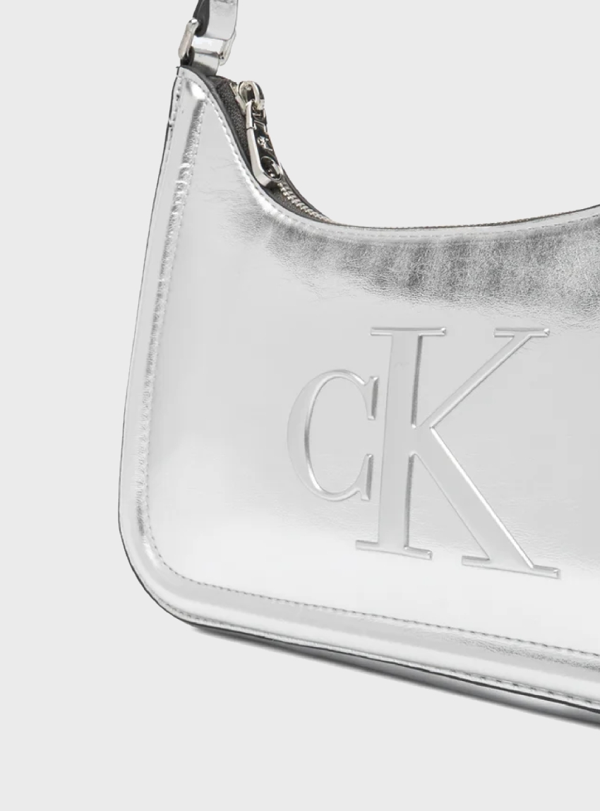 Calvin Klein Bold Monogram Metallic Shoulder Bag - Silver