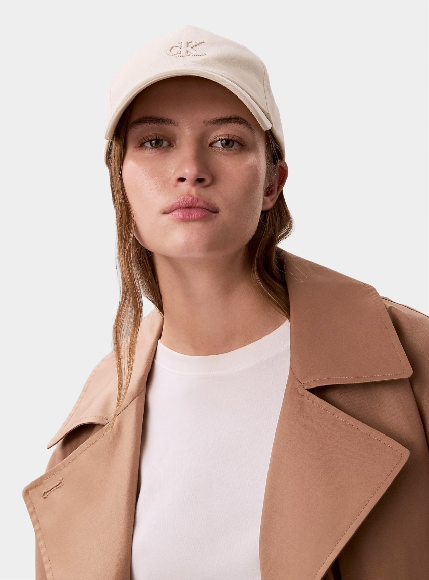 Calvin Klein Monogram Shine Embroidery Moire Cap - Off White