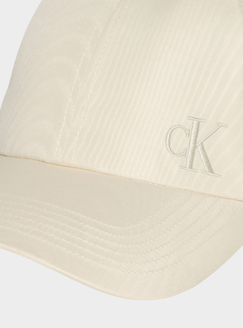 Calvin Klein Monogram Embroidery Moire Cap - White