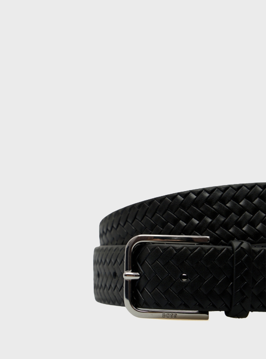 BOSS Woven-Leather Belt With Pin Buckle Madison-B1_WnPr_Sz35 - Black