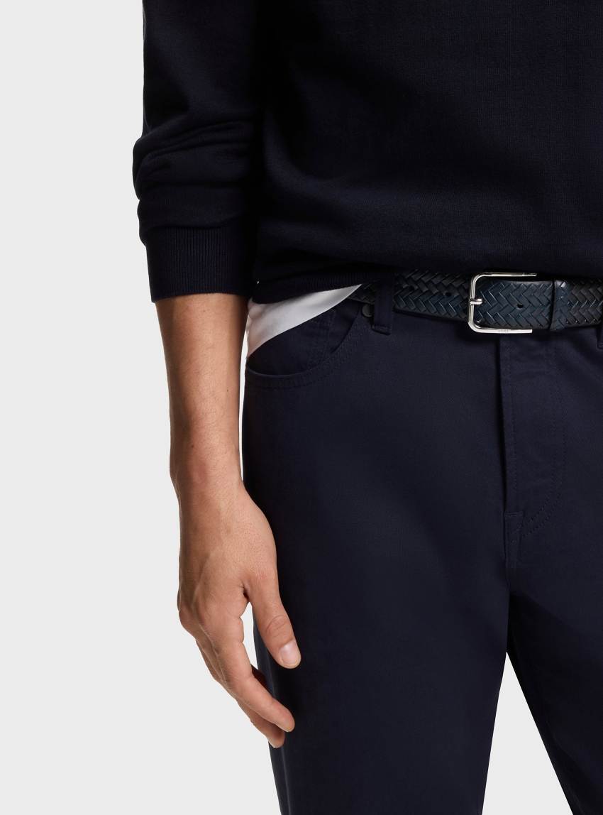 BOSS Woven-Leather Belt With Pin Buckle Madison-B1_WnPr_Sz35 - Dark Blue