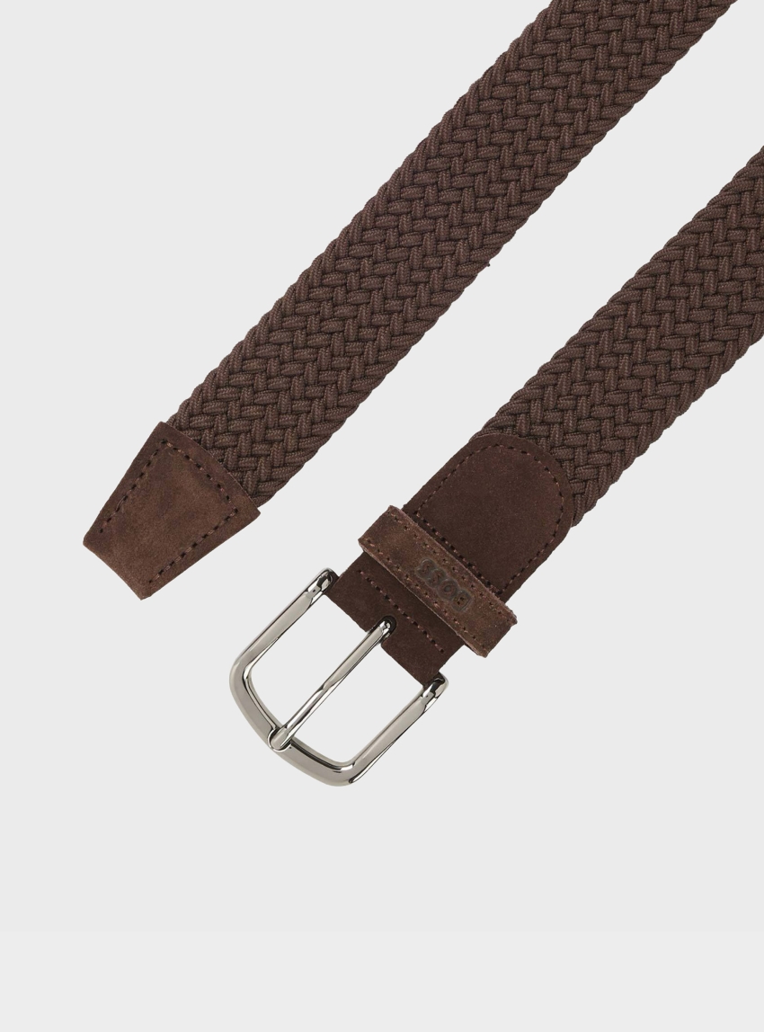 BOSS Woven Belt With Leather Trims Sash-WnE-Sd_Sz35 - Dark Brown
